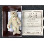 A Limited edition Steiff bear "Dicky 1930 weiss 25" comes with box and certificate. Bear measures