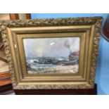 An original Hamilton Glass beach scene watercolour. Fitted within a ornate gilt frame. Measures