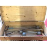 Antique Slazengers Ltd London Croquet set. With pine wooden crate.