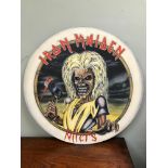 An Iron Maiden "Killers" Ed Hunter hand painted wall plaque double sided. Signed G.W. Measures 68.