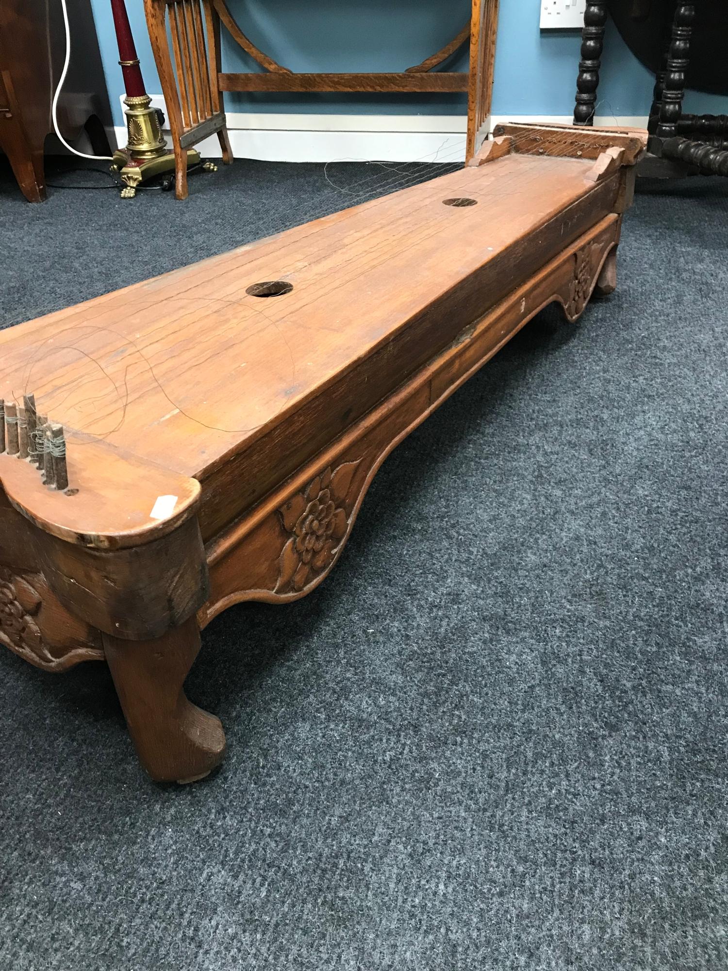 A Large 19th Century Malaysian hardwood Zither/ Guqin sit down instrument. Comes with wooden tone/ - Image 3 of 6