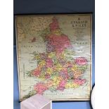 An original England & Wales wall map, Constructed by W.&.A.K. Johnston Limited.