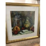 Acrylic still life painting by A Smith, Kirkcaldy art club. Measures 39.5x39.5cm