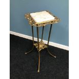 Antique cast metal 2 tier plant stand, done in a regency style fitted with a marble top. Measures