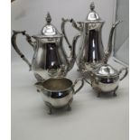 A set of 4 Viners silver plated tea ware to include 2 teapots, sugar and cream