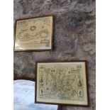 Two vintage framed map prints of Scotland.