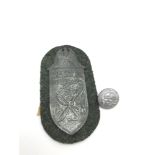 German Nazi Narvik shield, Army SS Backings cloth & SS Skull Button.