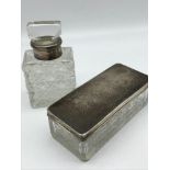 A London silver rimmed cut crystal perfume bottle, Edinburgh silver topped and cut crystal trinket