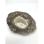 Egyptian Silver hall marked ornate tray. 111.52grams in weight. Measures 1.5x16x13cm