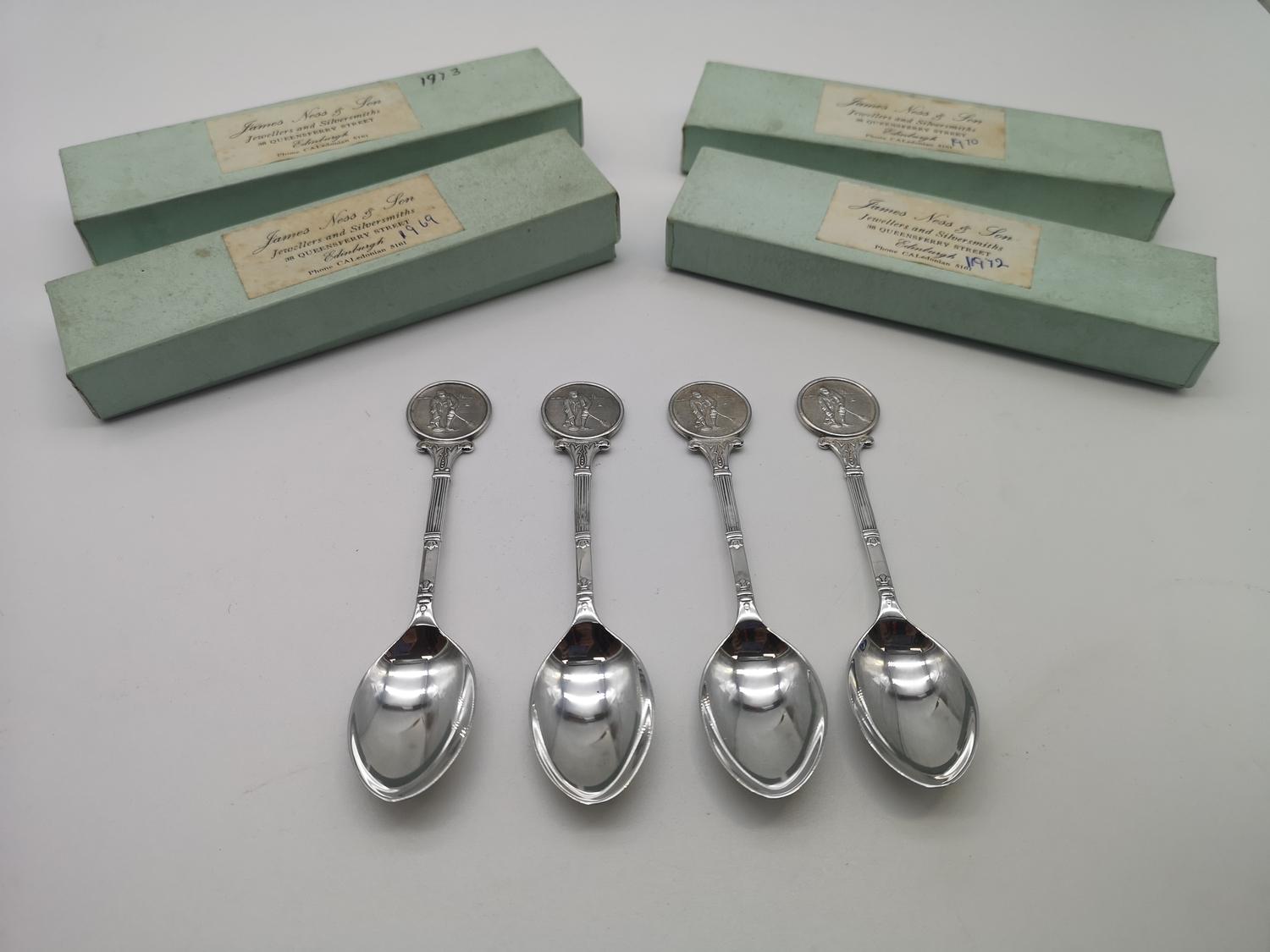 A lot of 4 Birmingham silver souvenir curling spoons, makers William James Dingley. Complete with