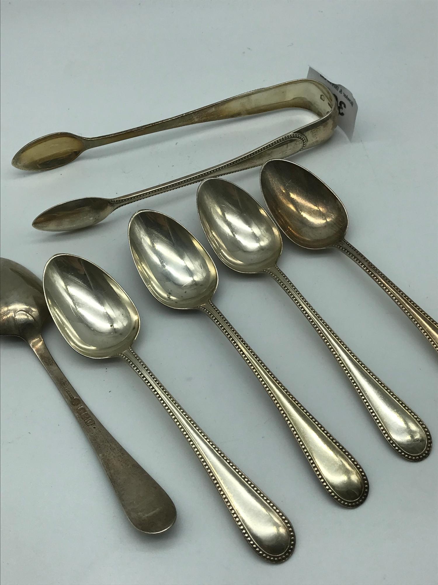 A Lot of 5 Victorian Glasgow Silver Tea spoons together with matching sugar tongs, Makers John