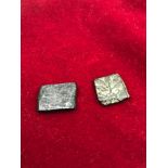 2 Ancient Bronze square/rectangular coins/ Tokens.