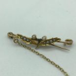 A Victorian gold brooch, set with pearls. (Tested positive for gold) Weighs 2.54grams.