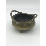 An old Small Chinese bronze censor pot, with 6 figure signature to the base and dragon design to the