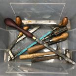A Box of various vintage joiners tools. Includes old planer with egg shaped handles