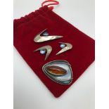 A Sterling silver Norwegian brooch and matching earring set, Maker H.C.Kauffmann c1970. Together