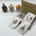 A Lot of two carved bone perfume/ snuff bottles engraved with erotic oriental scenes, Modern resin