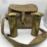 A WW2 carry bag & 2 trench art vases.