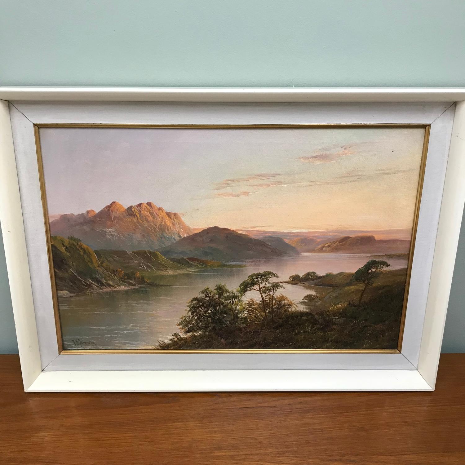 A Loch scene oil on canvas by F.E Jamieson (1895-1950), signature to the corner. Titled "Loch