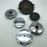 A Lot of vintage chrome car caps and 2 others. includes McLaughlin Buick 8 Canada Cap.