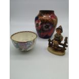 A mixed lot to include a H & K Tunstall vase, a Maling bowl & a Goebel figurine