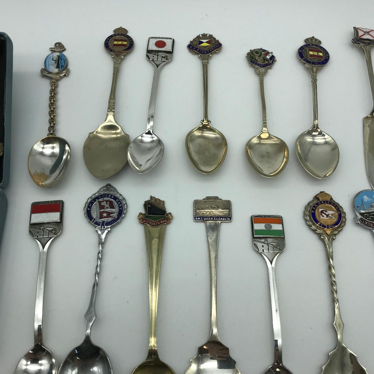 A Collection of Nautical souvenir spoons which includes Birmingham silver and enamel spoon, Together - Image 4 of 5