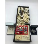 A tray of costume jewellery and vintage watches, together with a set of silver Kit Heath Celtic