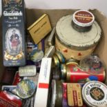 A Box of vintage collectors tins, Includes Players Navy Cut, Golden blend and Carsons Mascot.