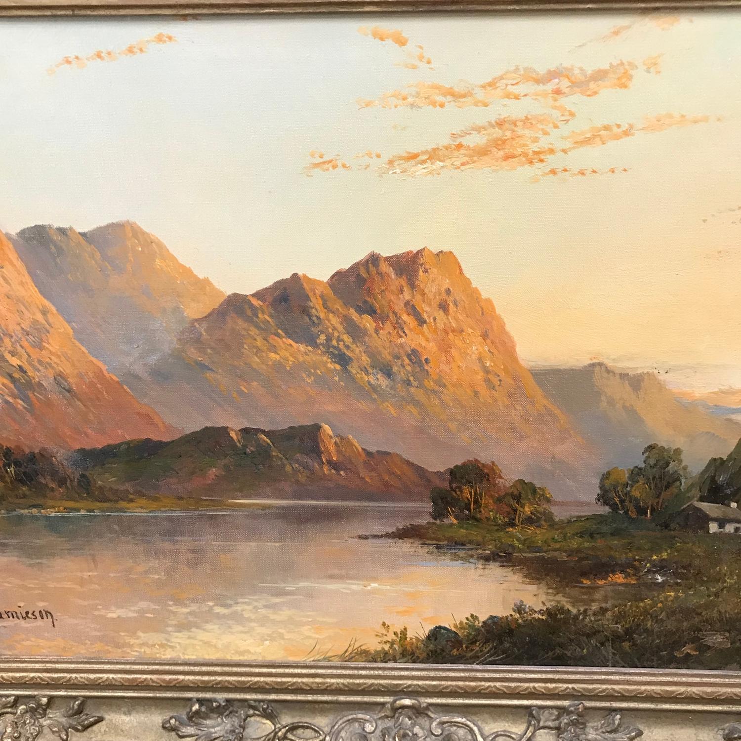 A Loch scene oil on canvas by F.E Jamieson (1895-1950), signature to the corner, fitted within a - Image 2 of 5