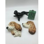 A mixed lot to include two dog wall plaques, seal decanter & Beswick trout decanter