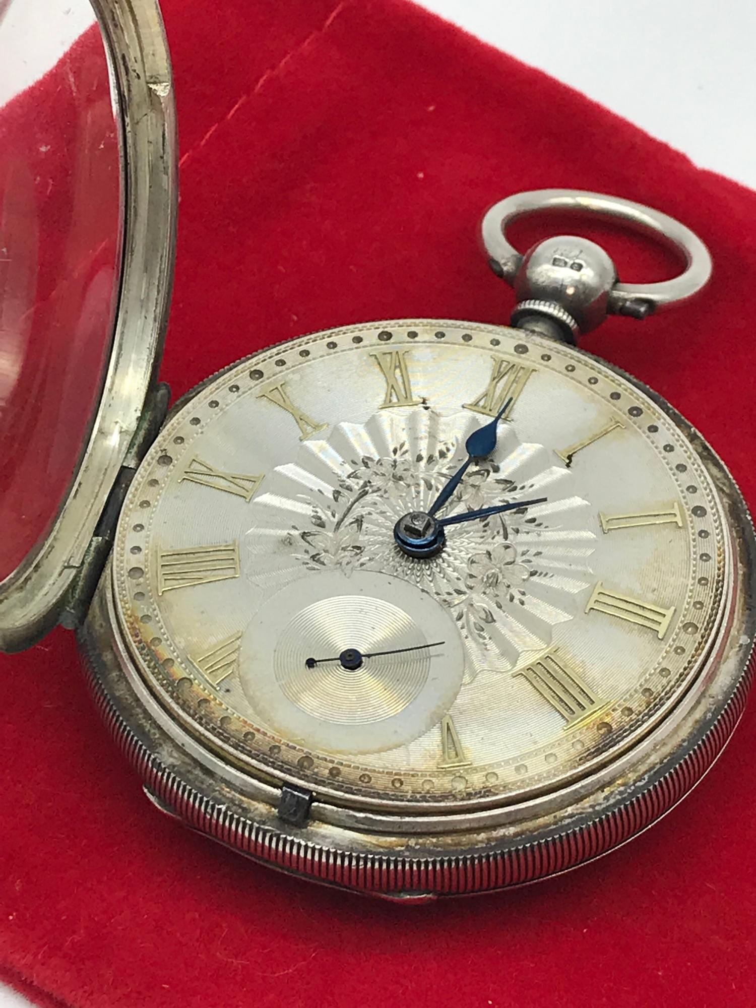 A Chester silver pocket watch, Fusee movement. Comes with key and small chain. Silver maker Jesse - Image 5 of 7