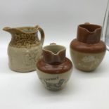 A lot of 3 Antique water jugs, Includes Stoneware Cadbury jug, A Rare Stoneware Dandie Dinmont