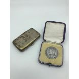 A Birmingham silver cigarette case together with Birmingham silver George V & Mary commemorative