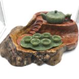 A Beautiful piece of Burr walnut made into a Chinese two tier tea slab. Together with a Jade pumpkin