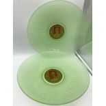 A Pair of Vintage Uranium green glass commemorative King George and Queen Mary decorative dishes.