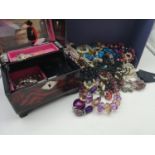 A Japanese lacquer musical jewellery box together with various items of costume jewellery