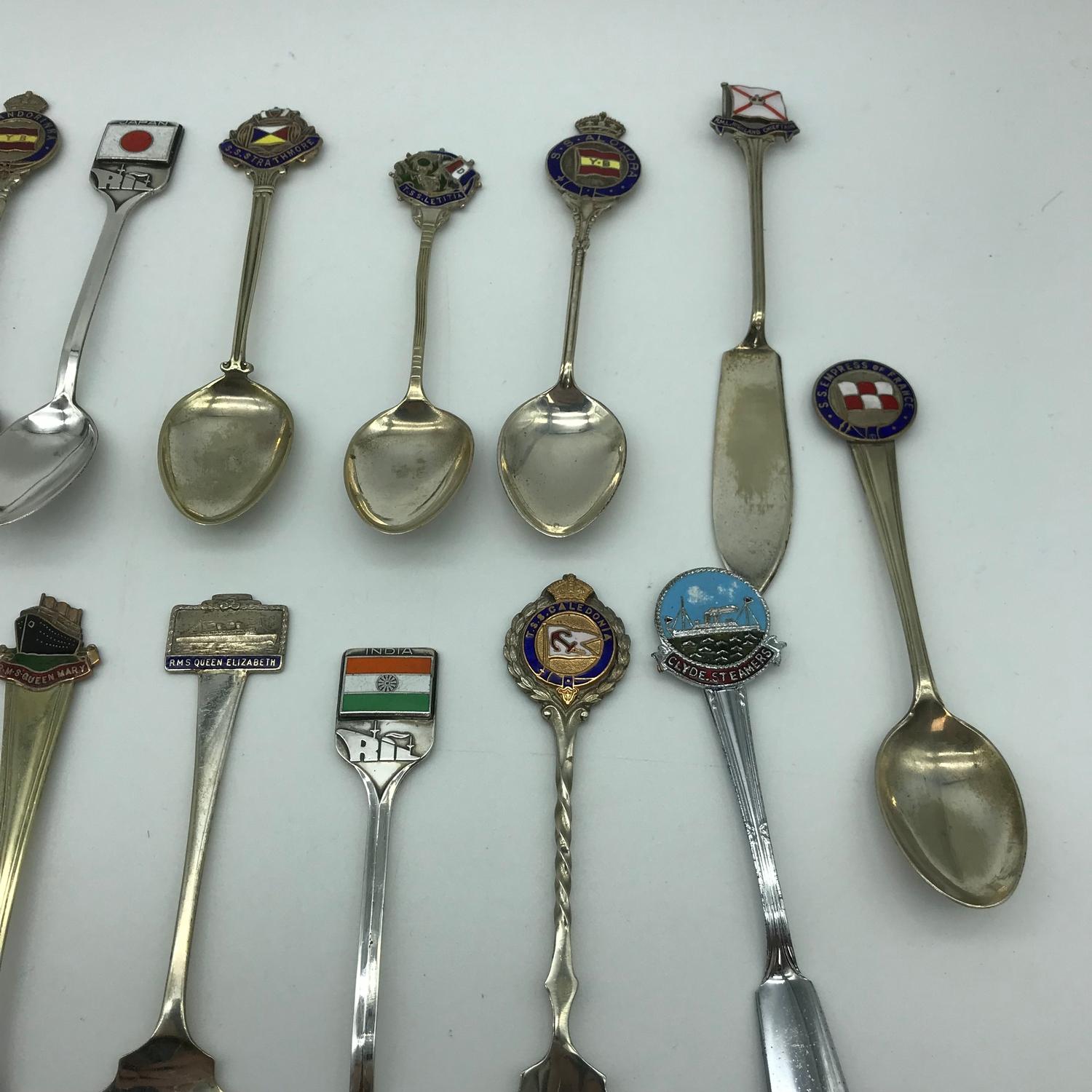 A Collection of Nautical souvenir spoons which includes Birmingham silver and enamel spoon, Together - Image 5 of 5