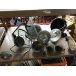 Collection of vintage lights, light mounts and various other vintage car parts.