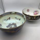 An antique Wedgwood dragon lustre fruit bowl (Damaged) Together with an antique floral design