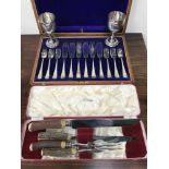 A Canteen of cutlery, Boxed carver set and various odds. Together with Barker Ellis goblets.