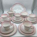 An 18 piece Shelley Art Deco pink tea set