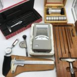 A Collection of various measuring instruments includes makes such as Starrett & Stella Economic