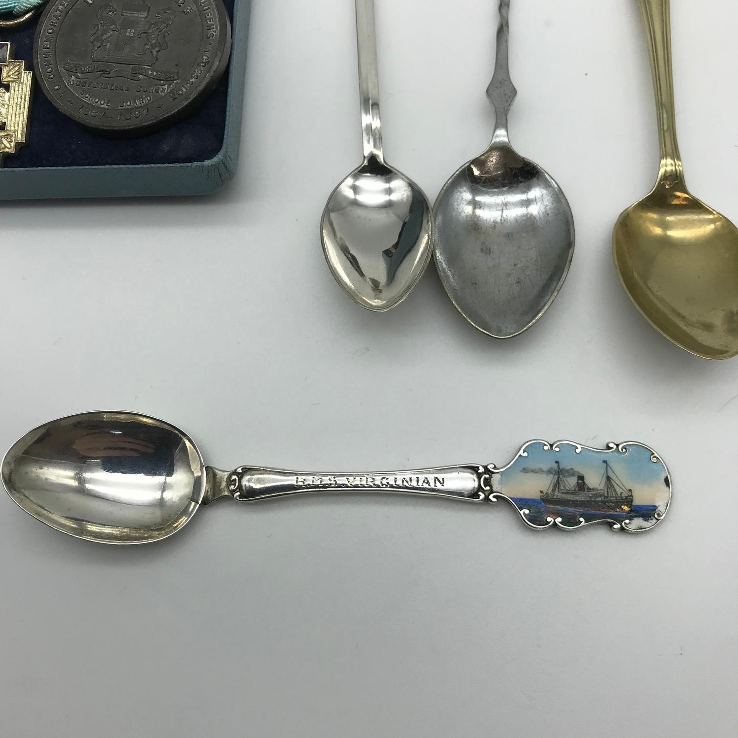 A Collection of Nautical souvenir spoons which includes Birmingham silver and enamel spoon, Together - Image 2 of 5