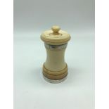 A Victorian Ivory and silver mounted pepper grinder. Makers Rupert Favell and dated 1885. Measures