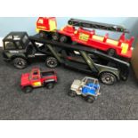 Collection of Tonka Play Worn Toys to include Large Car Transporter, Fire Engine and two others