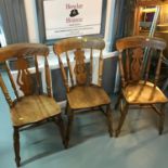 A Lot of 3 antique pine dining chairs.
