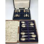 A Set of 6 Maltese Sterling silver tea spoons with Sheffield silver tongs, together with 6 EP Tea