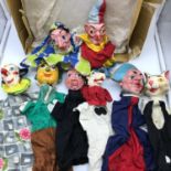 A Collection of 1950s Punch & Judy range Pelham hand puppets. Includes Clown, Mr Turnip, Hangman,