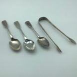 A Lot of four Georgian & Victorian flat wares, to include; a Georgian London silver spoon (Clement