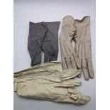 A snake skin wallet, three pairs of vintage gloves & a crocodile skin purse